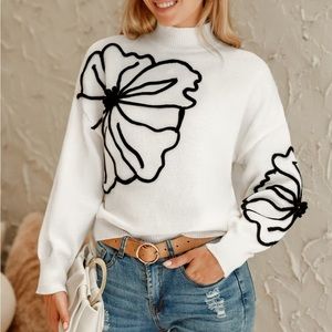 Fashionable white Cupshe sweater with embroidery